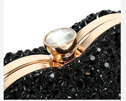 Luxury MC THE BLACK DIAMOND heart-shaped crystal clutch bag with diamond inlay, rhinestone accents, evening wedding party shoulder handbag