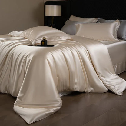 Luxury silk bed sheets set with duvet cover, fitted sheet, flat sheet, and pillowcases in king and queen sizes by 𝕄𝕔 𝕋𝕙𝕖 𝔹𝕝𝕒𝕔𝕜 �