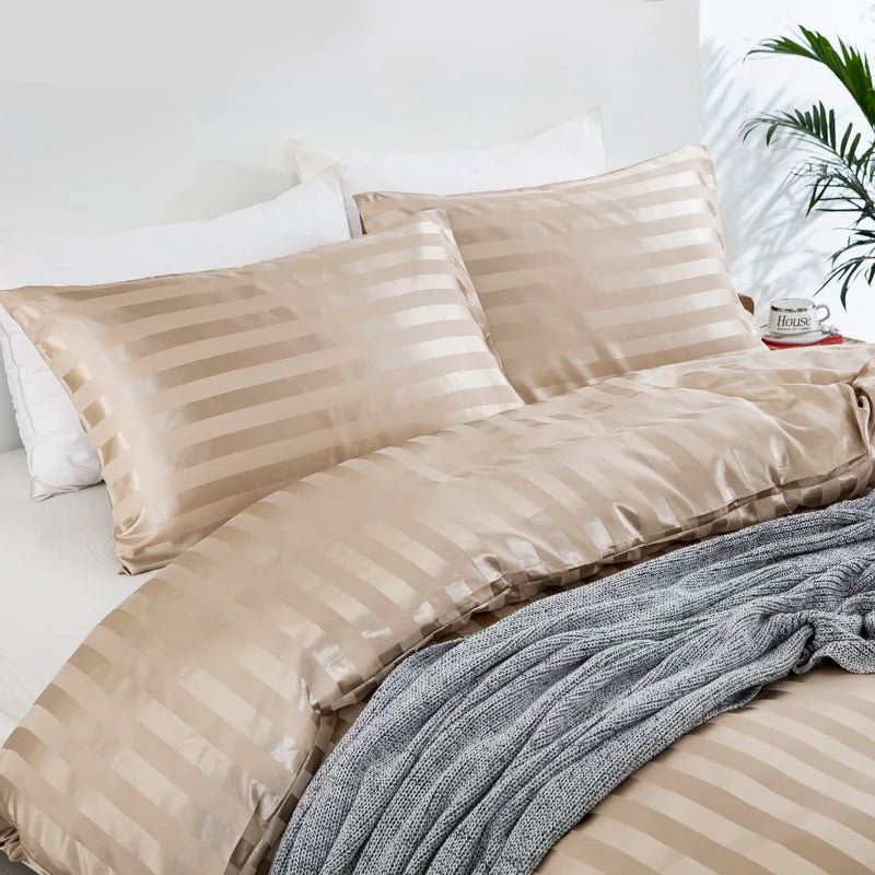Luxury satin striped duvet cover set from 𝕄𝕔 𝕋𝕙𝕖 𝔹𝕝𝕒𝕔𝕜 𝔻𝕚𝕒𝕞𝕠𝕟�
