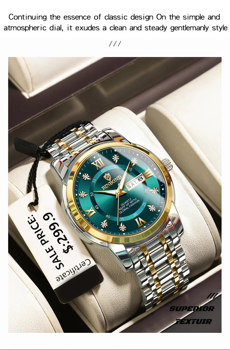 Luxury MC The Black Diamond diver watch for men, waterproof 30ATM with date display, sporty jewelry watch with sleek design.