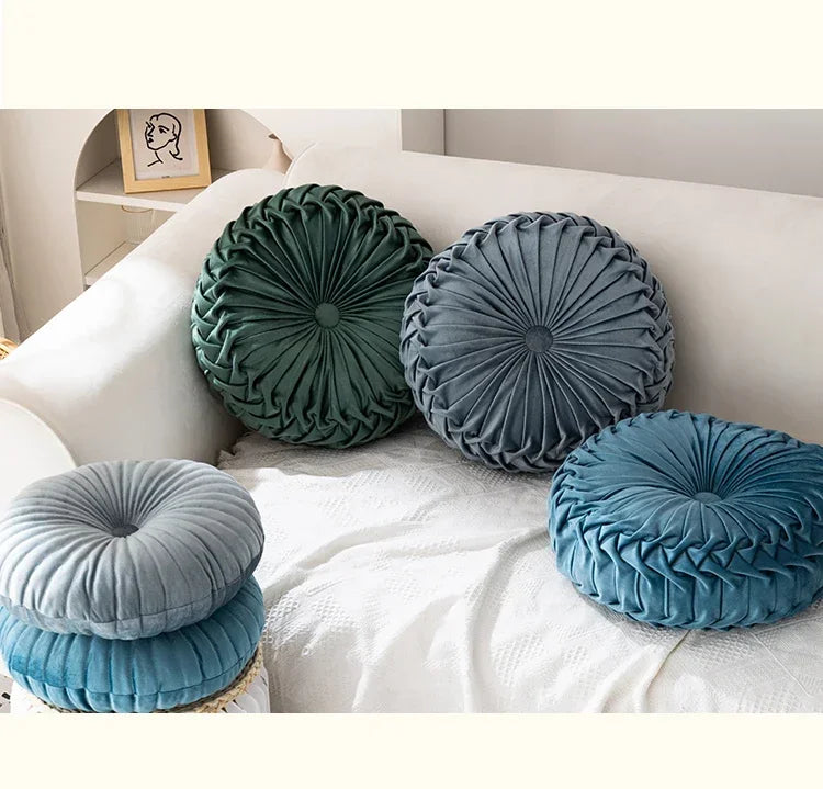 Pink round pumpkin pillow from MC THE BLACK DIAMOND, soft seat cushion and waist pillow for living room or sofa decor.