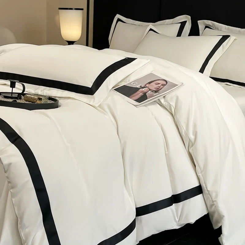 White luxury hotel bedding set with thick brushed bed sheets from MC THE BLACK DIAMOND, showcasing soft, plush bed linens.