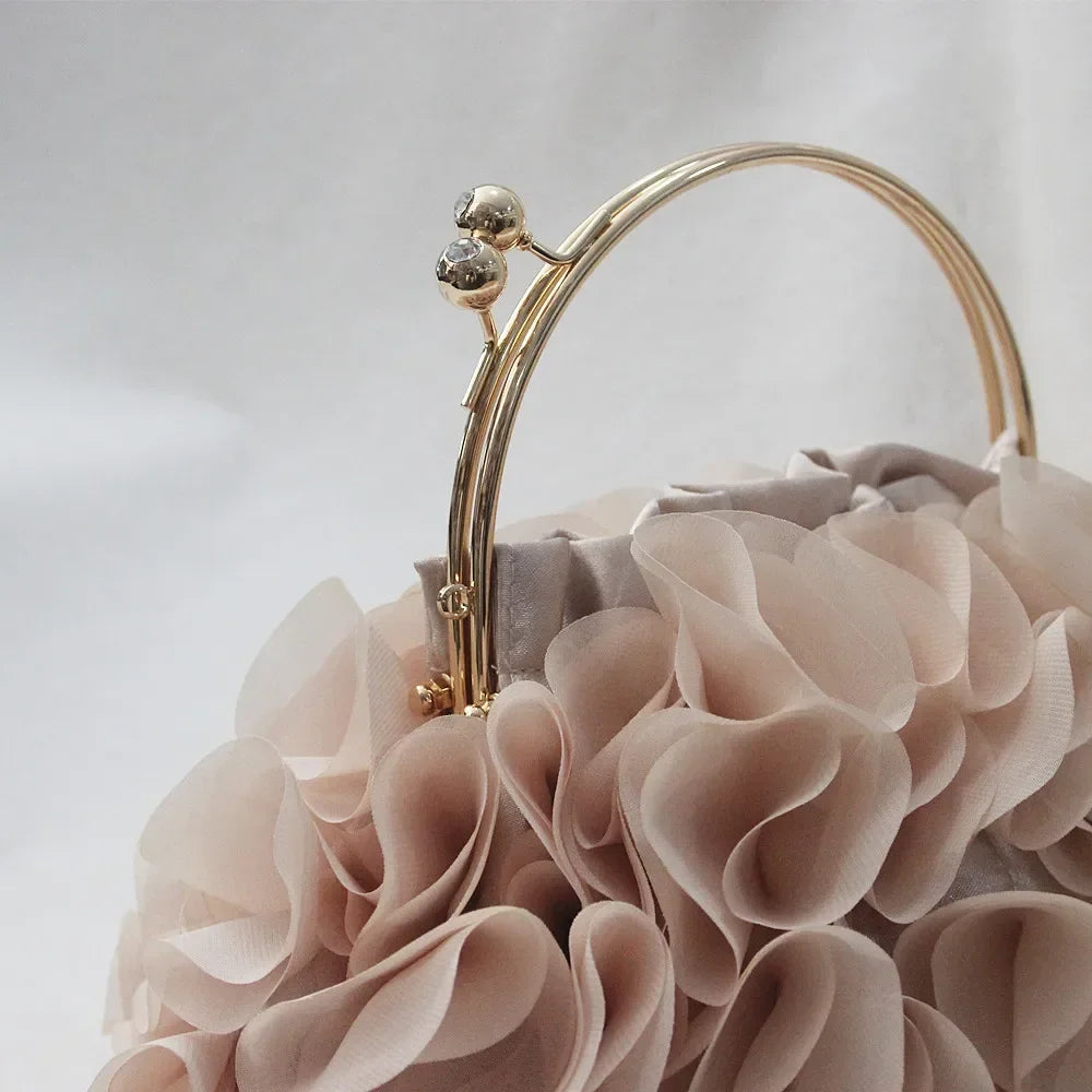 Luxury satin floral clutch bag by MC THE BLACK DIAMOND featuring a small designer evening purse with chain strap for women.