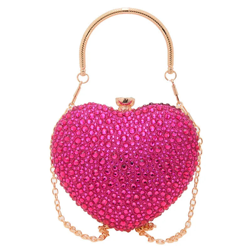 Luxury MC THE BLACK DIAMOND diamond inlay heart-shaped crystal clutch purse with rhinestone accents for evening and wedding parties.