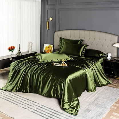 Luxury MC The Black Diamonds satin bedding set with solid color duvet cover in single, double, queen, and king sizes.