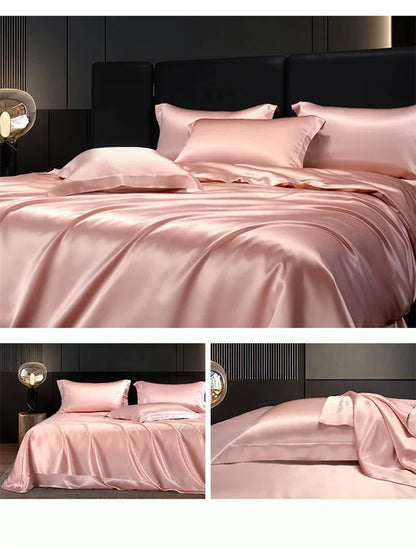 Solid silk bedding set with duvet cover, fitted sheet, pillowcases, and bedspreads for single or double beds by 𝕄𝕔 𝕋𝕙𝕖 𝔹𝕝𝕒𝕔𝕜 �