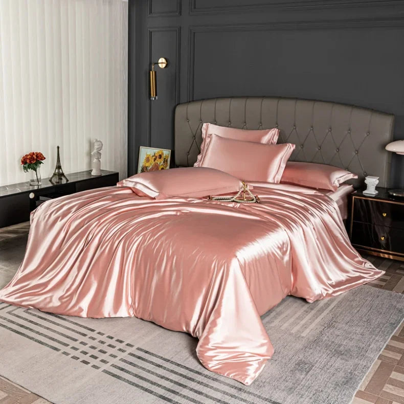 Luxury Mc The Black Diamonds satin bedding set with solid color duvet cover, available in single, double, queen, and king sizes.