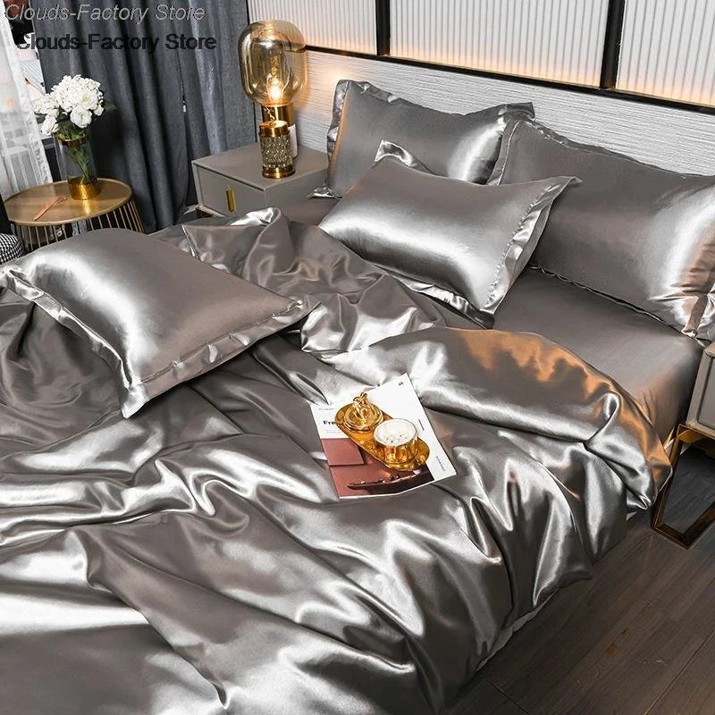 Luxury Mulberry silky bedding set with queen satin duvet cover and sheets, soft, skin-friendly, high-end satin bedsheets from 𝕄𝕔 𝕋𝕙𝕖 𝔹𝕝𝕒𝕔𝕜 �