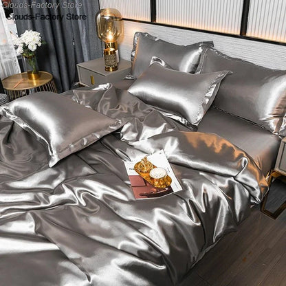 Luxury Mulberry silky bedding set with queen satin duvet cover and sheets, soft, skin-friendly, high-end satin bedsheets from 𝕄𝕔 𝕋𝕙𝕖 𝔹𝕝𝕒𝕔𝕜 �