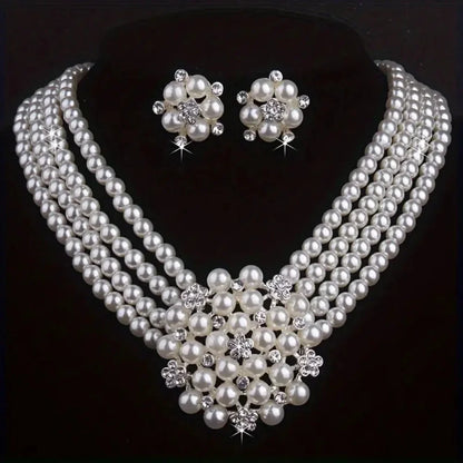 Vintage style pearl wedding jewelry set by MC THE BLACK DIAMOND featuring a necklace and earrings for special occasions and gifts