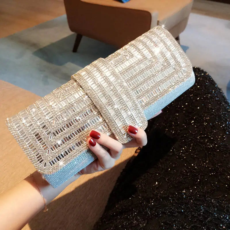 MC THE BLACK DIAMOND crystal handbag armpit chain for wedding or party, elegant accessory with sparkling details.