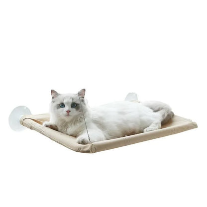 MC THE BLACK DIAMOND cat window bed with hammock and suction cups, providing a cozy perch for cats near the window.