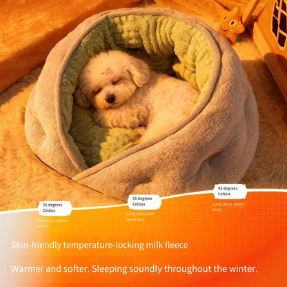 Small dog sleeping on MC THE BLACK DIAMOND thickened winter pet bed, cozy all-season dog mat with teddy bear design.