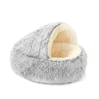 MC THE BLACK DIAMOND cozy round cat house in plush fabric, featuring a warm, thick pet bed and kitten nest for small cats.