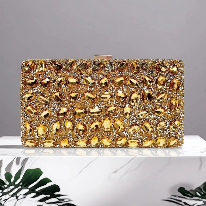 Silver rhinestone women’s wedding clutch bag by MC THE BLACK DIAMOND, luxury crystal shoulder handbag for prom and party events.