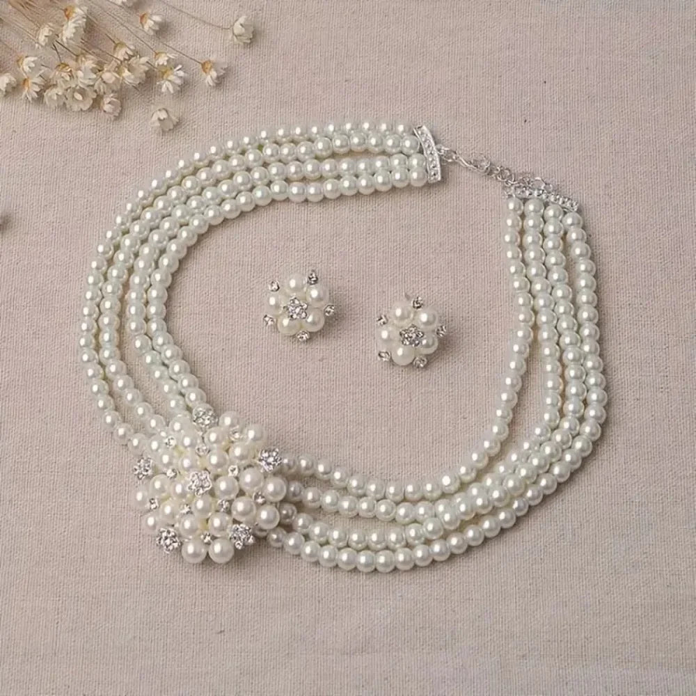 MC THE BLACK DIAMOND vintage pearl wedding jewelry set with necklace and earrings, ideal for weddings and special occasions.