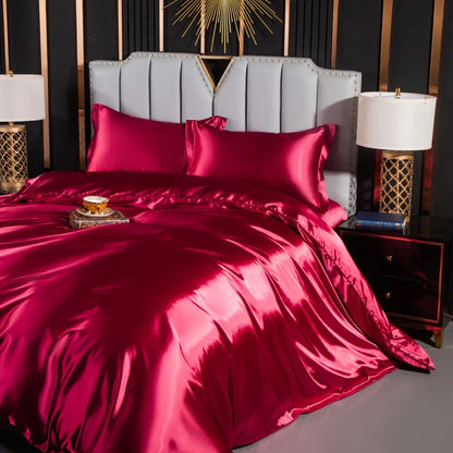 Luxury solid silk bedding set with duvet cover, fitted sheet, pillowcases in king and queen sizes by 𝕄𝕔 𝕋𝕙𝕖 𝔹𝕝𝕒𝕔𝕜 𝔻𝕚