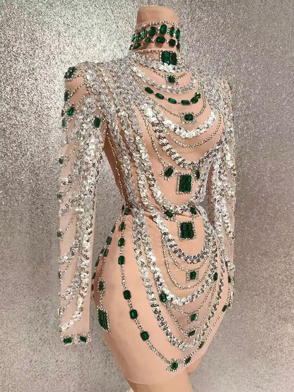MC Women transparent rhinestones bodycon dress by MC THE BLACK DIAMOND, featuring a fitted silhouette and sparkling rhinestone details.
