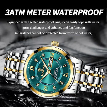 Luxury MC The Black Diamond diver watch for men, 30ATM waterproof sport watch with date display, showcasing sleek black design.