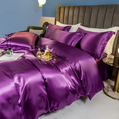 Luxury silk bedding set with duvet cover, bedsheet, and pillowcases from 𝕄𝕔 𝕋𝕙𝕖 𝔹𝕝𝕒𝕔𝕜 𝔻𝕚𝕒�