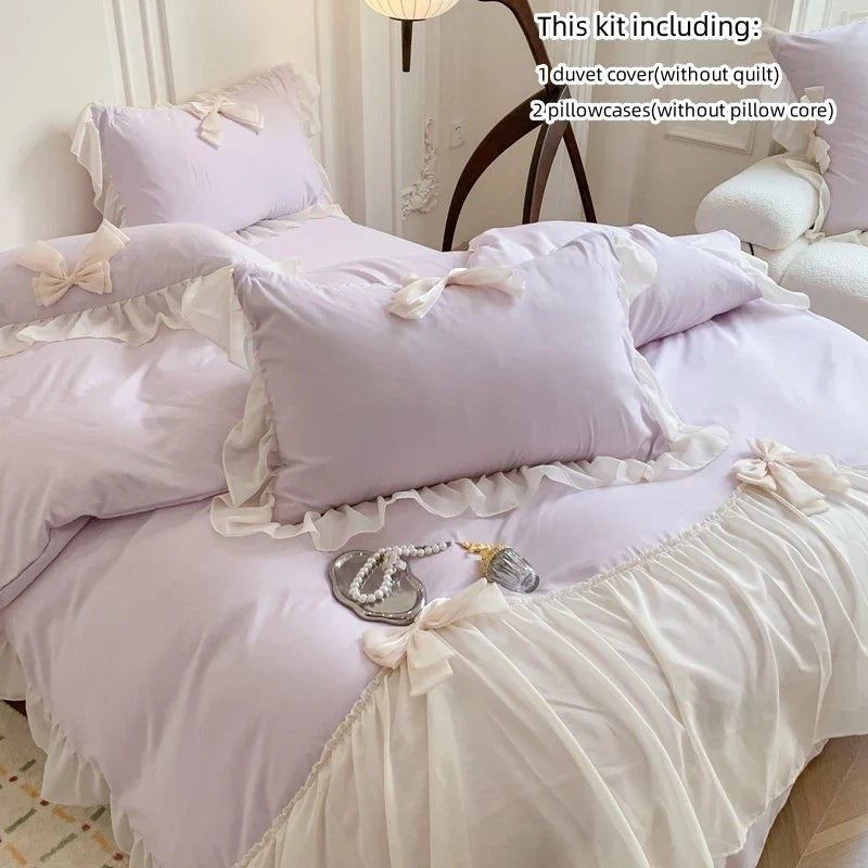 Three-piece white bedding set with ruffled duvet cover from 𝕄𝕔 𝕋𝕙𝕖 𝔹𝕝𝕒𝕔𝕜 𝔻𝕚𝕒𝕞𝕠