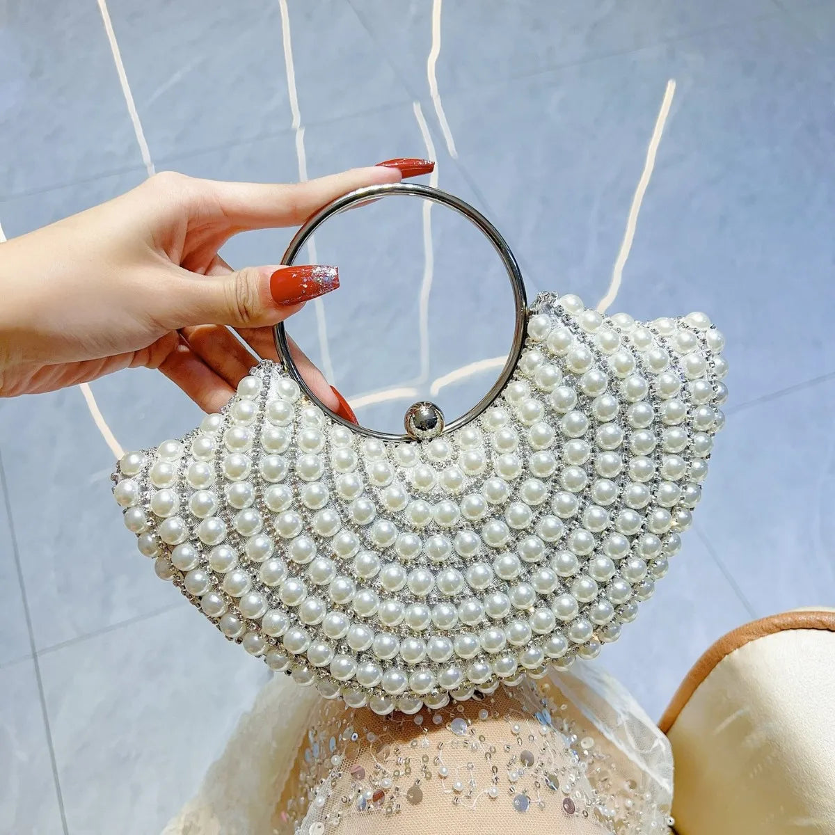 Luxurious MC The Black Diamonds sparkling banquet clutch bag with intricate design and shimmering details.