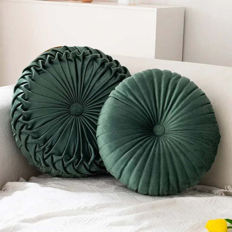 Pink round pumpkin pillow by MC THE BLACK DIAMOND, soft seat cushion and waist pillow for home decor and sofa decoration.