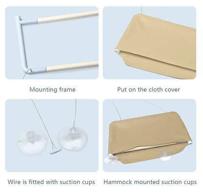 Cat window bed with suction cup by MC THE BLACK DIAMOND, cozy hammock designed for cats to relax by the window.