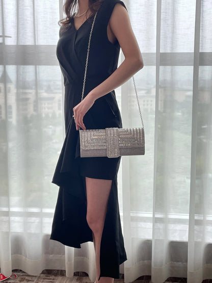 MC THE BLACK DIAMOND crystal handbag armpit chain for wedding or party, stylish accessory with elegant design and sparkling crystals.
