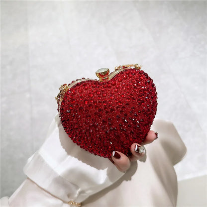 Luxury MC THE BLACK DIAMOND diamond inlay heart-shaped crystal clutch purse with rhinestone embellishments, evening wedding shoulder bag.