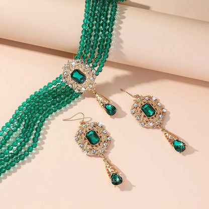 Vintage MC THE BLACK DIAMOND multicolor crystal necklace with geometric hollow alloy earrings, perfect for weddings and special occasions.
