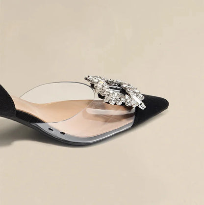 Luxury MC THE BLACK DIAMOND summer women’s high heels shoes with crystal embellishments and open-toe sandal design.