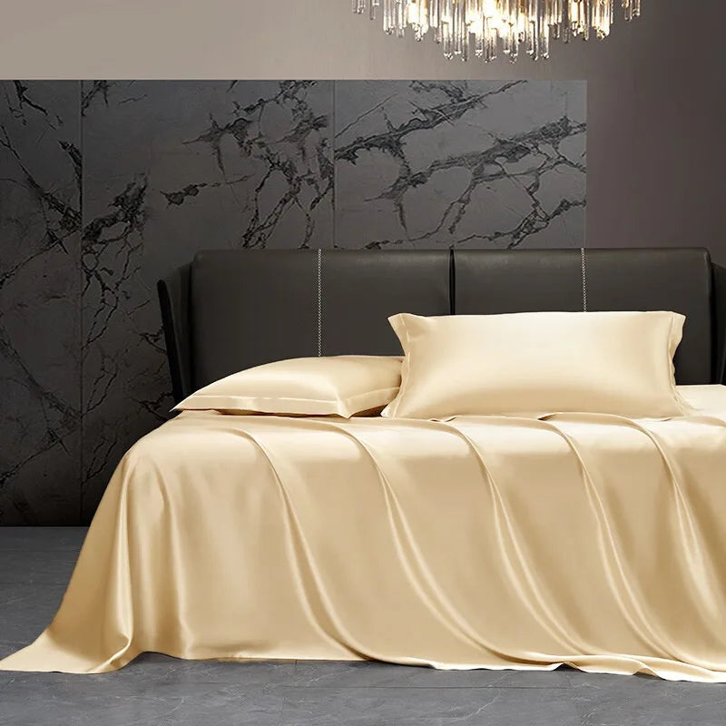 Solid silk bedding set with duvet cover, fitted sheet, flat sheet, pillowcases, and bedspreads for single or double beds by 𝕄𝕔 𝕋𝕙𝕖 𝔹𝕝𝕒𝕔𝕜