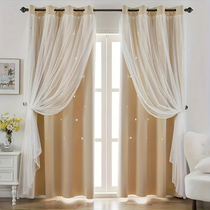 Blue double-layer princess curtains with two panels, designed for elegant window decor by MC THE BLACK DIAMOND.