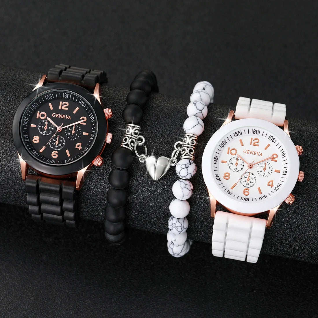 Set of 4 couple watches from MC The Black Diamonds, featuring fashionable Arabic-style jewelry watches with stylish designs.