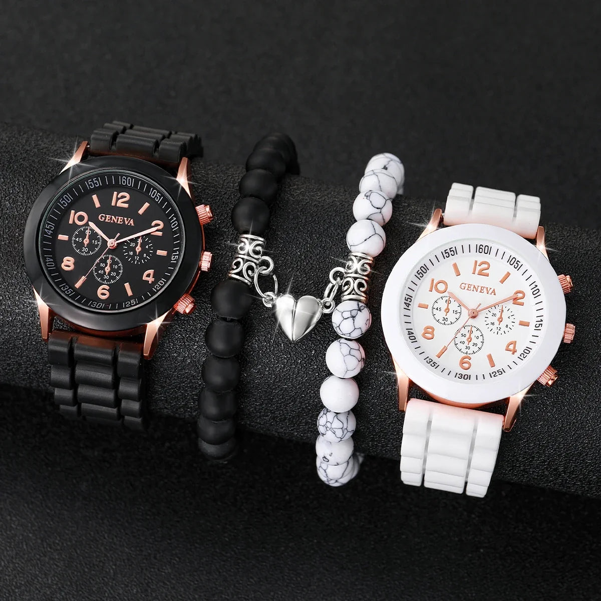 Set of 4 couple watches from MC The Black Diamonds, featuring fashionable Arabic-style jewelry watches with stylish designs.