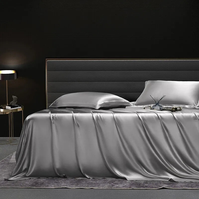 Solid silk bedding set with duvet cover, fitted sheet, pillowcases, and bedspreads from 𝕄𝕔 𝕋𝕙𝕖 𝔹𝕝𝕒𝕔𝕜 𝔻𝕚�
