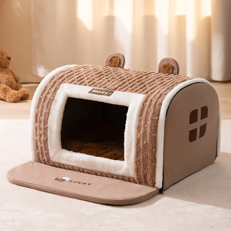 MC THE BLACK DIAMOND large dog kennel nest with washable, warm winter dog house mat and cozy sleep tent for medium to large dogs.