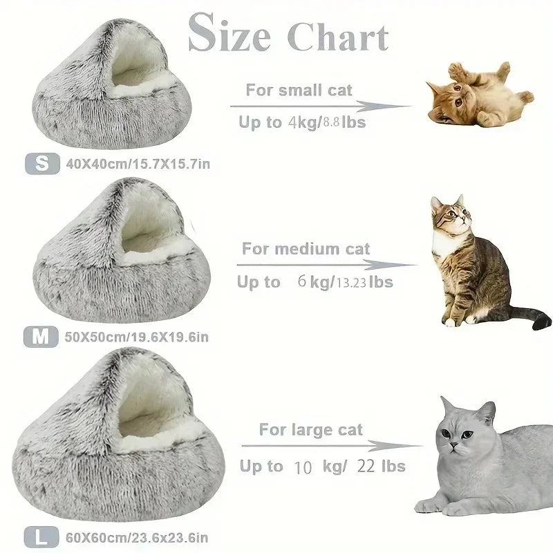 MC THE BLACK DIAMOND plush round cat bed with thick, warm cushion and cozy cave design for small cats and kittens.