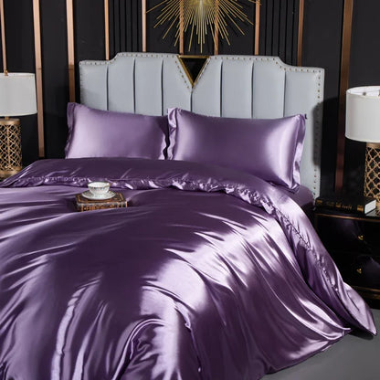 Solid silk bedding set with duvet cover, fitted sheet, flat sheet, and pillowcases from 𝕄𝕔 𝕋𝕙𝕖 𝔹𝕝𝕒𝕔𝕜 𝔻𝕚�
