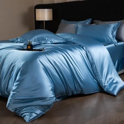 Silk bed sheets set with duvet cover, fitted sheet, flat sheet, and pillowcases in various sizes, by 𝕄𝕔 𝕋𝕙𝕖 𝔹𝕝𝕒𝕔𝕜 𝔻