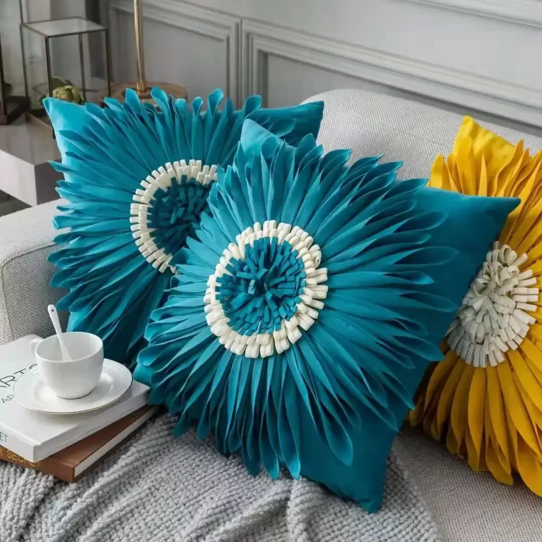 Pink and white velvet throw pillow with 3D chrysanthemum stitching, 45x45cm, home decor cushion by MC THE BLACK DIAMOND