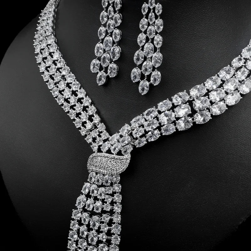 Handmade lab emerald and diamond jewelry set with 14K white gold wedding rings, earrings, and necklace for women bridal engagement