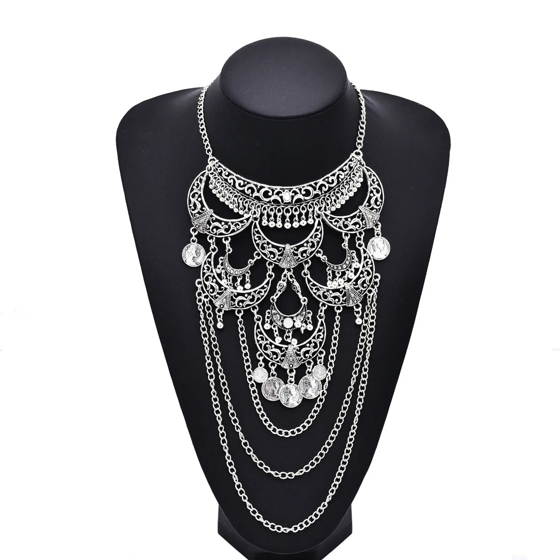 Retro silvery cross chain necklace with moon pendant from 𝕄𝕔 𝕋𝕙𝕖 𝔹𝕝𝕒𝕔𝕜 𝔻𝕚𝕒𝕞𝕠�