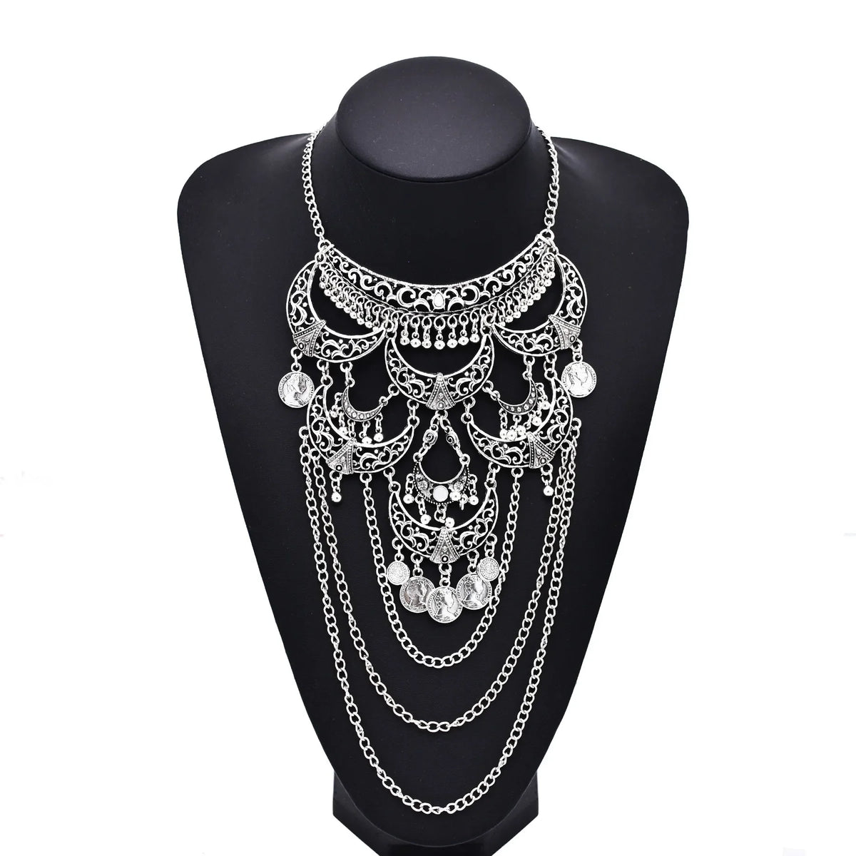 Retro silvery cross chain necklace with moon pendant from 𝕄𝕔 𝕋𝕙𝕖 𝔹𝕝𝕒𝕔𝕜 𝔻𝕚𝕒𝕞𝕠�