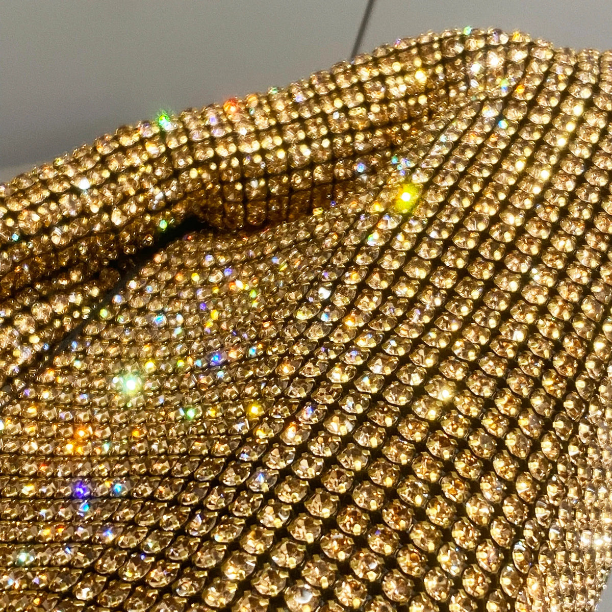 Shiny crystal clutch purse by MC THE BLACK DIAMOND, handmade evening shoulder bag with rhinestones and luxury design.