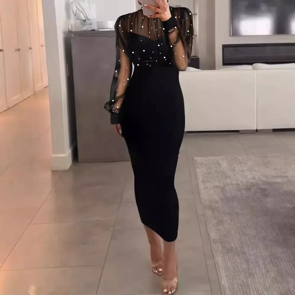 Splicing long-sleeved sheath dress by 𝕄𝕮 𝕋𝕙𝕖 𝔹𝕝𝕒𝕔𝕜 𝔻𝕚𝕒𝕞𝕠�
