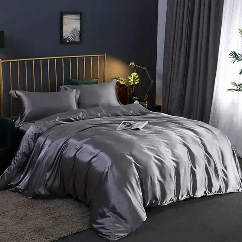 Soft silky textured comforter cover from MC The Black Diamonds bed sheet set, featuring a smooth, luxurious fabric in the image.