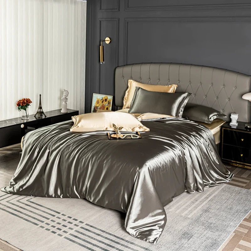 Black satin bedding set from 𝕄𝕮 𝕋𝕙𝕖 𝔹𝕝𝕒𝕔𝕜 𝔻𝕚𝕒𝕞𝕠𝕟𝕕