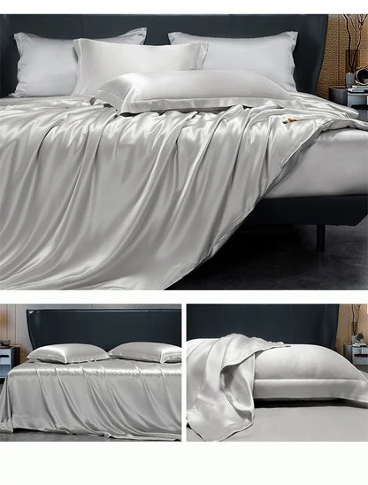 Solid black silk bedding set with duvet cover, fitted and flat sheets, pillowcases, and bedspreads from 𝕄𝕔 𝕋𝕙𝕖 𝔹𝕝𝕒𝕔𝕜 𝔻�